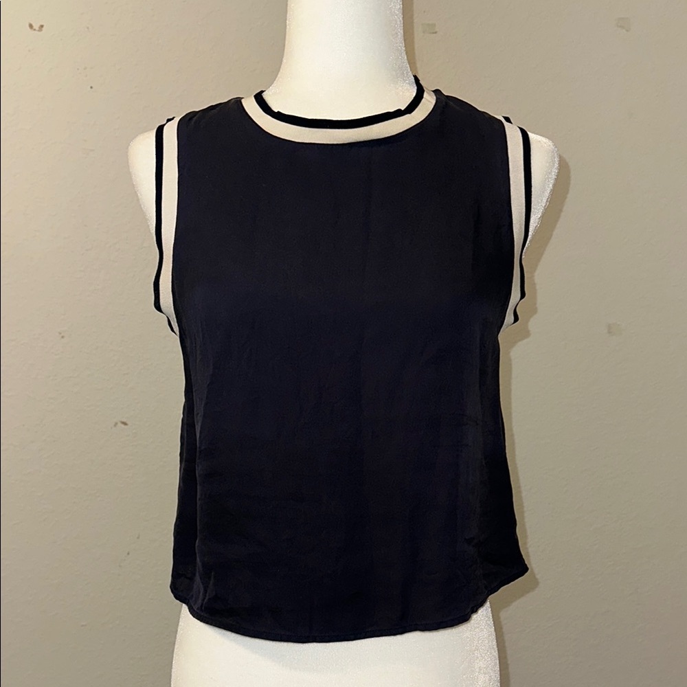 Theory Blue Sleeveless Top with White Trim